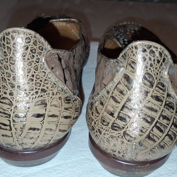 Vintage El Vaquero Brown Black Bronze Metallic Feather Flats Italy 8 size 39 - Picture 5 of 7